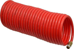 PRO-SOURCE - 1/4" ID, 1/4 Thread, 25' Long, Red Nylon Coiled & Self Storing Hose - 350 Max psi, Male Swivel x Male Swivel - Apex Tool & Supply