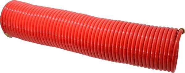 PRO-SOURCE - 1/4" ID, 1/4 Thread, 50' Long, Red Nylon Coiled & Self Storing Hose - 350 Max psi, Male Swivel x Male Swivel - Apex Tool & Supply