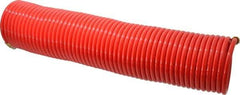 PRO-SOURCE - 1/4" ID, 1/4 Thread, 50' Long, Red Nylon Coiled & Self Storing Hose - 350 Max psi, Male Swivel x Male Swivel - Apex Tool & Supply