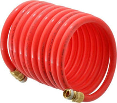 PRO-SOURCE - 3/8" ID, 3/8 Thread, 12' Long, Red Nylon Coiled & Self Storing Hose - 310 Max psi, Male Swivel x Male Swivel - Apex Tool & Supply