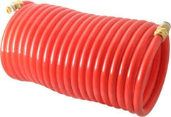 PRO-SOURCE - 3/8" ID, 3/8 Thread, 25' Long, Red Nylon Coiled & Self Storing Hose - 310 Max psi, Male Swivel x Male Swivel - Apex Tool & Supply
