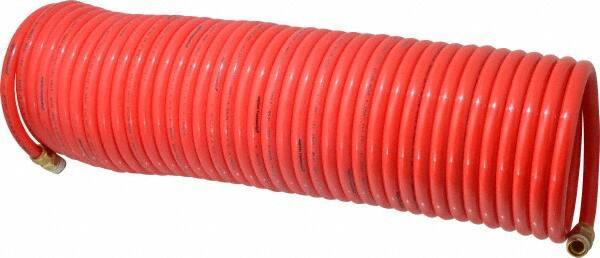 PRO-SOURCE - 3/8" ID, 3/8 Thread, 50' Long, Red Nylon Coiled & Self Storing Hose - 310 Max psi, Male Swivel x Male Swivel - Apex Tool & Supply