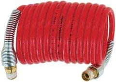 PRO-SOURCE - 3/8" ID, 3/8 Thread, 25' Long, Red Nylon Coiled & Self Storing Hose - 225 Max psi, Male Swivel x Male Swivel - Apex Tool & Supply