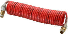 PRO-SOURCE - 1/8" ID, 1/8 Thread, 12' Long, Red Nylon Coiled & Self Storing Hose - 386 Max psi, Male Swivel x Male Swivel - Apex Tool & Supply