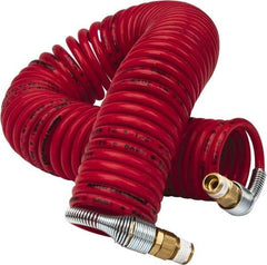 PRO-SOURCE - 1/8" ID, 1/8 Thread, 25' Long, Red Nylon Coiled & Self Storing Hose - 386 Max psi, Male Swivel x Male Swivel - Apex Tool & Supply