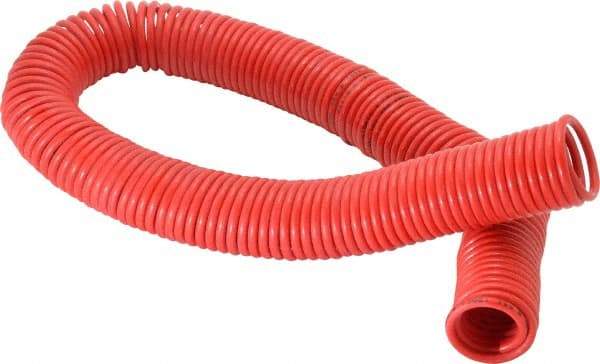 PRO-SOURCE - 1/8" ID, 1/8 Thread, 50' Long, Red Nylon Coiled & Self Storing Hose - 386 Max psi, No Fittings - Apex Tool & Supply