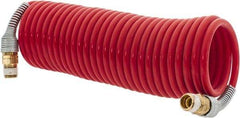 PRO-SOURCE - 3/16" ID, 1/4 Thread, 17' Long, Red Nylon Coiled & Self Storing Hose - 287 Max psi, Male Swivel x Male Swivel - Apex Tool & Supply