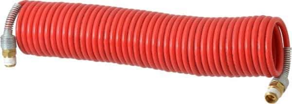 PRO-SOURCE - 3/16" ID, 1/4 Thread, 25' Long, Red Nylon Coiled & Self Storing Hose - 287 Max psi, Male Swivel x Male Swivel - Apex Tool & Supply