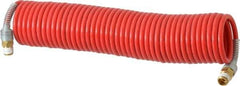 PRO-SOURCE - 3/16" ID, 1/4 Thread, 25' Long, Red Nylon Coiled & Self Storing Hose - 287 Max psi, Male Swivel x Male Swivel - Apex Tool & Supply
