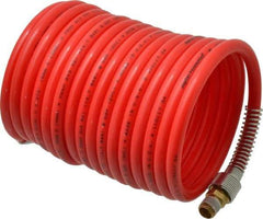 PRO-SOURCE - 5/16" ID, 1/4 Thread, 17' Long, Red Nylon Coiled & Self Storing Hose - 213 Max psi, Male Swivel x Male Swivel - Apex Tool & Supply