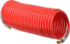 PRO-SOURCE - 5/16" ID, 1/4 Thread, 25' Long, Red Nylon Coiled & Self Storing Hose - 213 Max psi, Male Swivel x Male Swivel - Apex Tool & Supply