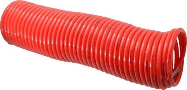 PRO-SOURCE - 3/8" ID, 3/8 Thread, 50' Long, Red Nylon Coiled & Self Storing Hose - 225 Max psi, Male Swivel x Male Swivel - Apex Tool & Supply