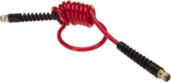 PRO-SOURCE - 3/16" ID, 1/4 Thread, 5' Long, Red Polyurethane Coiled & Self Storing Hose - 147 Max psi, Male Swivel x Male Swivel - Apex Tool & Supply