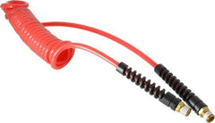 PRO-SOURCE - 3/16" ID, 1/4 Thread, 10' Long, Red Polyurethane Coiled & Self Storing Hose - 147 Max psi, Male Swivel x Male Swivel - Apex Tool & Supply