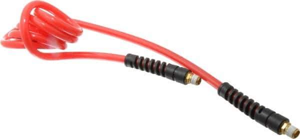 PRO-SOURCE - 5/16" ID, 1/4 Thread, 5' Long, Red Polyurethane Coiled & Self Storing Hose - 120 Max psi, Male Swivel x Male Swivel - Apex Tool & Supply