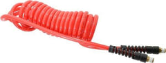PRO-SOURCE - 5/16" ID, 1/4 Thread, 15' Long, Red Polyurethane Coiled & Self Storing Hose - 120 Max psi, Male Swivel x Male Swivel - Apex Tool & Supply