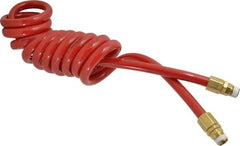 PRO-SOURCE - 1/2" ID, 1/2 Thread, 10' Long, Red Polyurethane Coiled & Self Storing Hose - 120 Max psi, Male Swivel x Male Swivel - Apex Tool & Supply