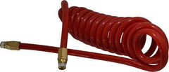 PRO-SOURCE - 1/2" ID, 1/2 Thread, 15' Long, Red Polyurethane Coiled & Self Storing Hose - 120 Max psi, Male Swivel x Male Swivel - Apex Tool & Supply