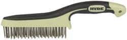 Hyde Tools - 1-1/8 Inch Trim Length Stainless Steel Scratch Brush - 6" Brush Length, 11-3/4" OAL, 1-1/8" Trim Length, Plastic with Rubber Overmold Ergonomic Handle - Apex Tool & Supply