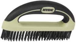 Hyde Tools - 1-1/8 Inch Trim Length Steel Scratch Brush - 8" Brush Length, 8" OAL, 1-1/8" Trim Length, Plastic with Rubber Overmold Ergonomic Handle - Apex Tool & Supply