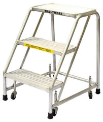 Ballymore - 28-1/2" 3 Step Ladder - Rolling Safety Ladder, 300 Lb Capacity, 28-1/2" Platform Height, 20" Base Width x 25" Base Depth, Solid Ribbed Tread - Apex Tool & Supply