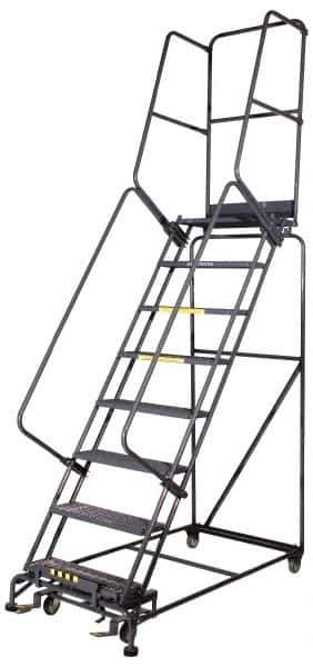 Ballymore - 145" 10 Step Ladder - Rolling Safety Ladder, 450 Lb Capacity, 100" Platform Height, 34" Base Width x 74" Base Depth, Perforated Tread - Apex Tool & Supply