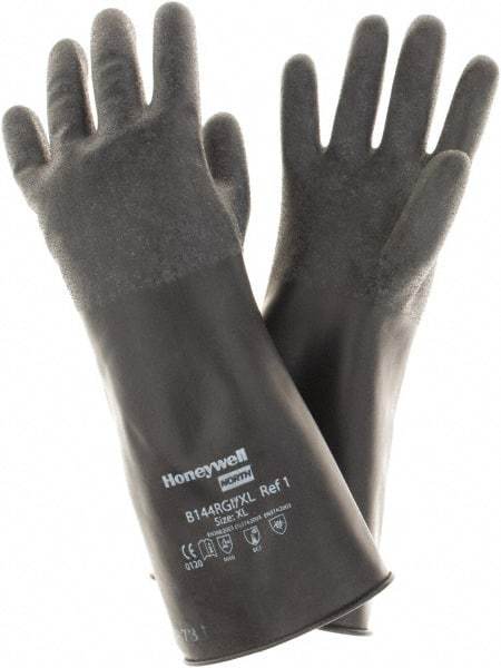 North - Size XL (10), 14" Long, 14 mil Thick, Butyl Chemical Resistant Gloves - Rough Finish, Rolled Cuff, Black, FDA Approved - Apex Tool & Supply