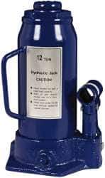 Value Collection - 12 Ton Capacity Side Pump Bottle Jack - 9-1/2" to 18-5/8" High, 6" Piston Stroke, 3-1/8" Screw Length, 1-3/16" Screw Diam, 1.73" Plunger Diam, 5-1/4" Long x 5-1/8" Wide Base - Apex Tool & Supply