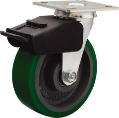 Hamilton - 6" Diam x 2" Wide x 7-1/2" OAH Top Plate Mount Swivel Caster - Polyurethane Mold onto Cast Iron Center, 850 Lb Capacity, Precision Ball Bearing, 4 x 4-1/2" Plate - Apex Tool & Supply