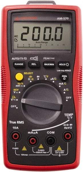 Amprobe - 4210340, CAT IV, CAT III, 1,000 VAC/VDC, Digital True RMS Auto Ranging Manual Ranging Multimeter - 60 mOhm, Measures Voltage, Capacitance, Current, Frequency, Resistance, Temperature - Apex Tool & Supply