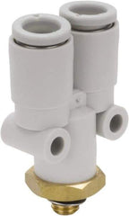 SMC PNEUMATICS - 4mm Outside Diam, M5 x 0.8 Metric, Brass/Polybutylene Push-to-Connect Tube Male Y Connector - 145 Max psi - Apex Tool & Supply