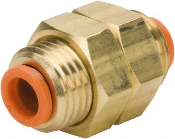 SMC PNEUMATICS - 1/2" OD, 1-12 UNF, Brass/Polybutylene Push-to-Connect Bulkhead Union - 145 Max psi - Apex Tool & Supply