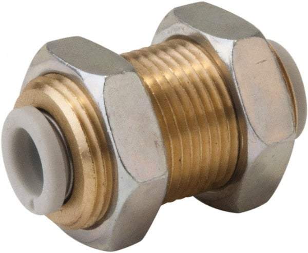 SMC PNEUMATICS - 16mm OD, M28x1.5 UNF, Brass/Polybutylene Push-to-Connect Bulkhead Union - 145 Max psi - Apex Tool & Supply
