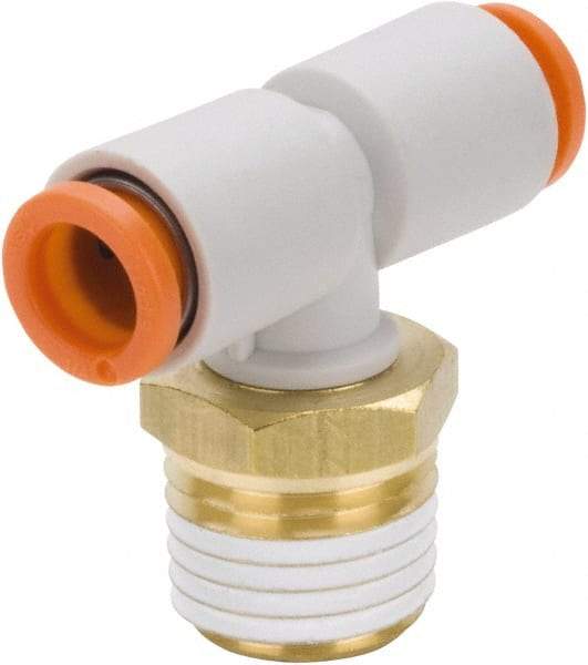 SMC PNEUMATICS - 3/8" Outside Diam, 3/8 NPT, Brass/Polybutylene Push-to-Connect Tube Male Branch Tee - 145 Max psi - Apex Tool & Supply