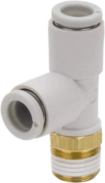 SMC PNEUMATICS - 8mm Outside Diam, 3/8 BSPT, Brass/Polybutylene Push-to-Connect Tube Male Run Tee - 145 Max psi - Apex Tool & Supply