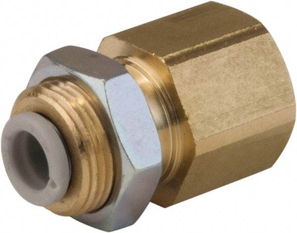 SMC PNEUMATICS - 16mm OD, 1/2 BSPT, Brass/Polybutylene Push-to-Connect Female Bulkhead - 145 Max psi - Apex Tool & Supply