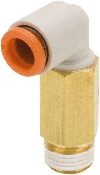 SMC PNEUMATICS - 1/2" Outside Diam, 1/2 NPT, Brass/Polybutylene Push-to-Connect Tube Extended Male Elbow - 145 Max psi - Apex Tool & Supply
