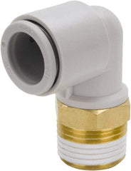 SMC PNEUMATICS - 12mm Outside Diam, 3/8 BSPT, Brass/Polybutylene Push-to-Connect Tube Male Elbow - 145 Max psi - Apex Tool & Supply