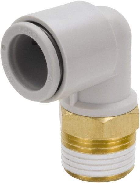 SMC PNEUMATICS - 16mm Outside Diam, 3/8 BSPT, Brass/Polybutylene Push-to-Connect Tube Male Elbow - 145 Max psi - Apex Tool & Supply