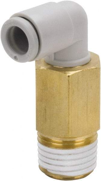 SMC PNEUMATICS - 16mm Outside Diam, 3/8 BSPT, Brass/Polybutylene Push-to-Connect Tube Extended Male Elbow - 145 Max psi - Apex Tool & Supply