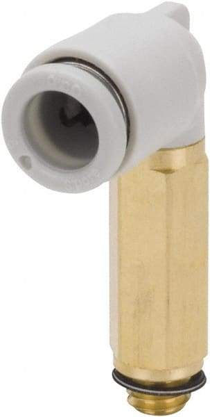 SMC PNEUMATICS - 6mm Outside Diam, M5 x 0.8 Metric, Brass/Polybutylene Push-to-Connect Tube Extended Male Elbow - 145 Max psi - Apex Tool & Supply