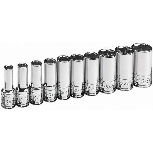 SK - 1/4" Drive Semi-Deep Socket Set - 3/16 to 9/16", Inch Measurement Standard - Apex Tool & Supply