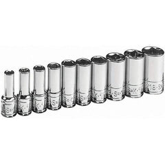SK - 1/4" Drive Semi-Deep Socket Set - 3/16 to 9/16", Inch Measurement Standard - Apex Tool & Supply