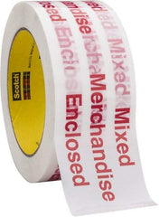 3M - 2" x 110 Yd Red & White Rubber Adhesive Packaging Tape - Polypropylene Film Backing, 1.9 mil Thick, 35 Lb Tensile Strength, Series 3775 - Apex Tool & Supply