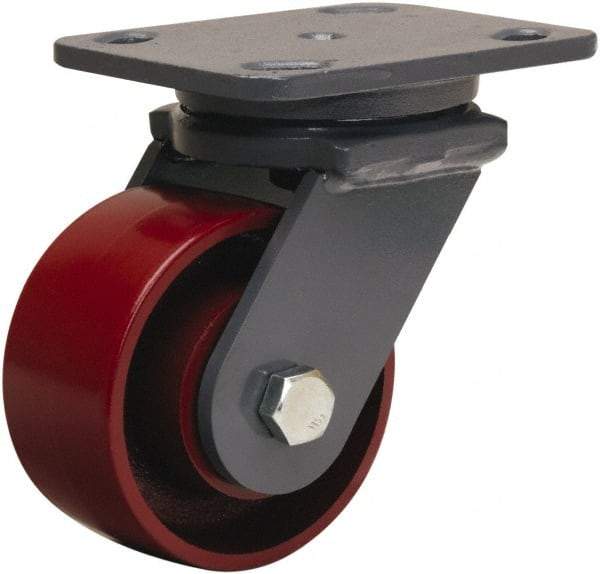 Hamilton - 4" Diam x 2" Wide x 5-5/8" OAH Top Plate Mount Swivel Caster - Cast Iron, 1,000 Lb Capacity, Precision Ball Bearing, 4 x 5" Plate - Apex Tool & Supply