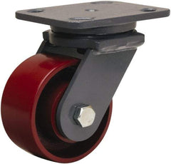 Hamilton - 4" Diam x 2" Wide x 5-5/8" OAH Top Plate Mount Swivel Caster - Cast Iron, 1,000 Lb Capacity, Precision Ball Bearing, 4 x 5" Plate - Apex Tool & Supply