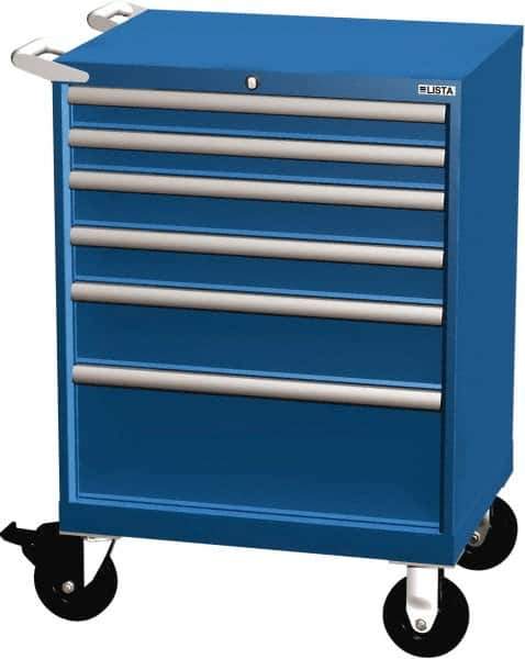 LISTA - 6 Drawer 165 Lb Capacity Steel Tool Roller Cabinet - 28-1/4" Wide x 41-1/2" High x 21-1/2" Deep, Roller Bearing Drawer Slides, Blue - Apex Tool & Supply
