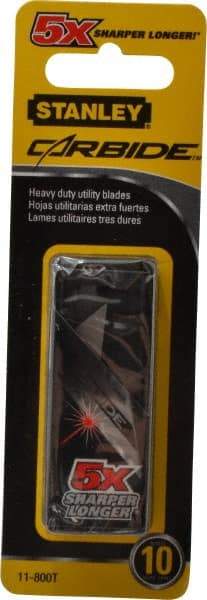 Stanley - 10 Piece Carbide-Tipped Utility Knife Blade - 61mm OAL, 0.022" Blade Thickness - Apex Tool & Supply