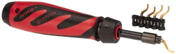 Shaviv - 7 Piece Hand Deburring Tool Set - B Blade Holder, B11P Blades, For Straight Edge, Hole Edge, Hole Inner Surface, Flat Surface, Slot/Keyway - Apex Tool & Supply