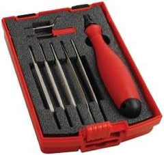 Shaviv - 8 Piece High Speed Steel, Diamond Coated Blade Hand Deburring Tool Set - E100S, E400 Blades, For Straight Edge, Hole Edge, Hole Inner Surface, Flat Surface - Apex Tool & Supply